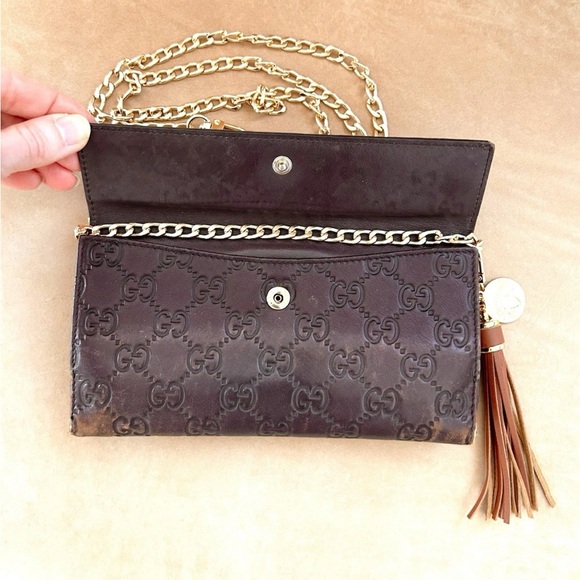 Gucci Guccissima Gold Heart Cocoa Brown Leather Continental Long Wallet